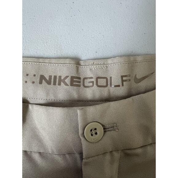 Nike Golf Shorts Men 33 Dri-Fit Khaki Embroidered Logo 11" Inseam Pleated - Picture 2 of 4